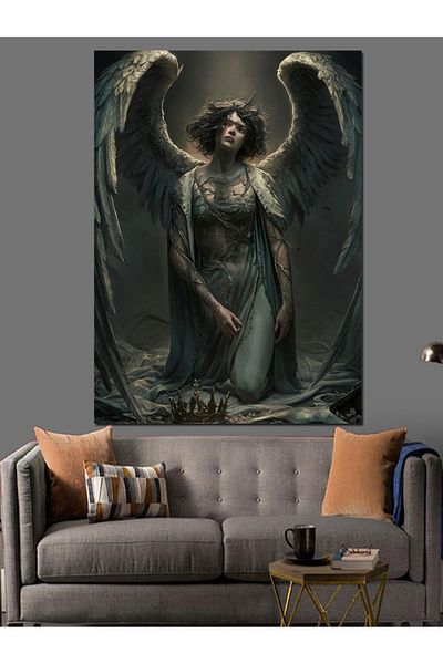 Tablomega Tired Angel Wings Woman Decorative Canvas - Mdf Wooden Painting