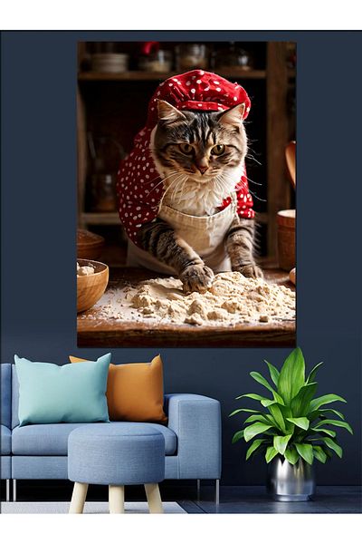 Tablomega Διακοσμητικός καμβάς ζύμης Confused Cat - Ξύλινος πίνακας MDF