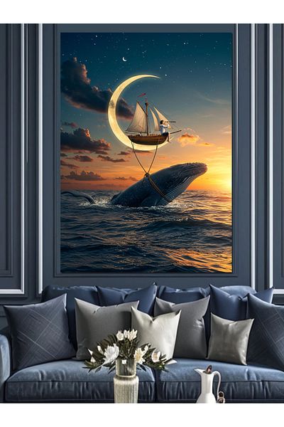 Tablomega Sailboat and Moonfish Decorative Canvas - Mdf Wooden Painting