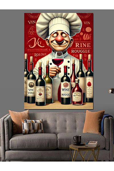 Tablomega Chef and Wine Bottles Decorative Canvas - Mdf Wooden Painting