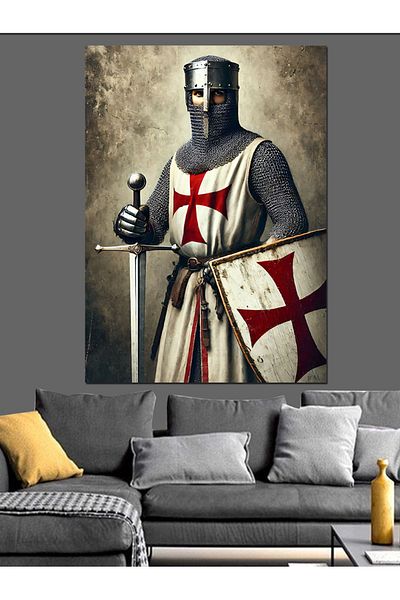 Tablomega Decorative Canvas with Knight Shield - Mdf Wooden Painting