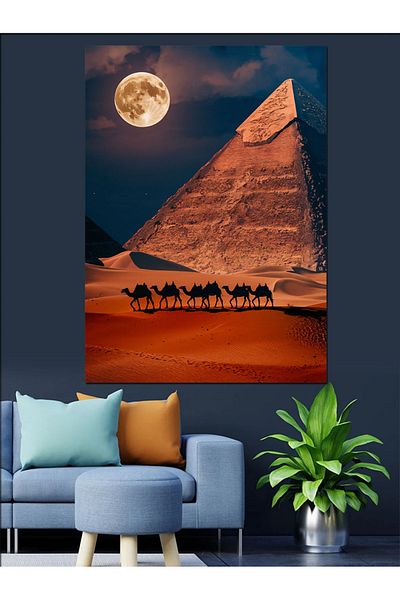 Tablomega Pânză decorativă Piramidă Camel și Lumină Lunii - Lemn MDF