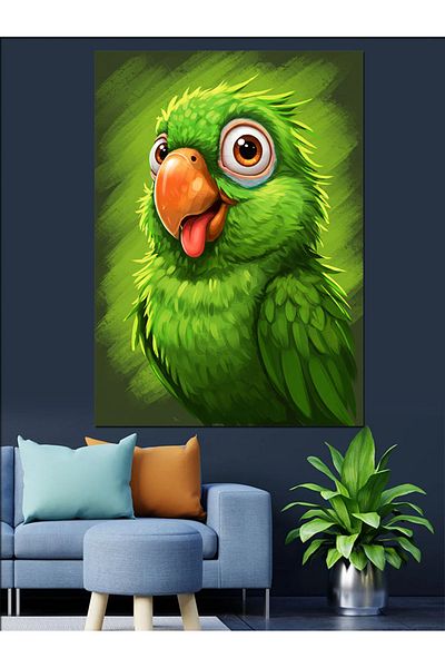 Tablomega Pânză decorativă cu papagal verde drăguț - Lemn MDF