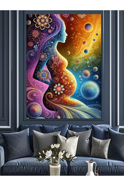 Tablomega Pregnant Woman and Evolution Decorative Canvas - Mdf Wooden Painting