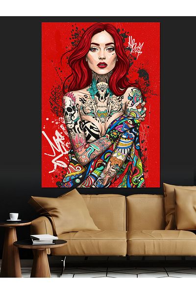 Tablomega Colorful Tattooed Woman Decorative Canvas - Mdf Wooden Painting