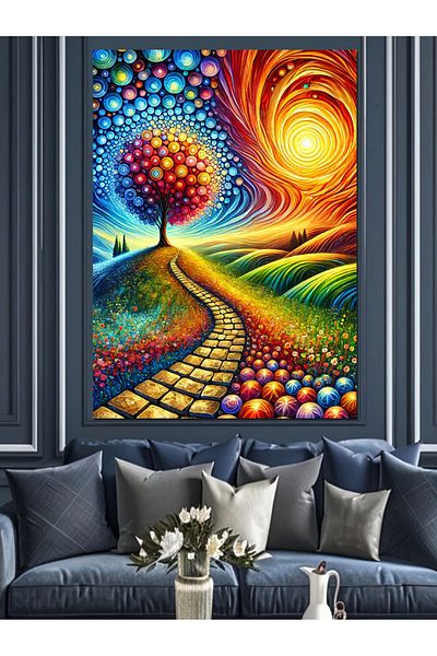Tablomega Colorful Road and Tree Decorative Canvas - Mdf Wooden Painting