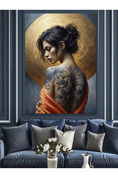 Tablomega Woman with Tattoo on Back Decorative Canvas - Mdf Wooden Painting