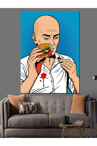 Tablomega Ketchup and Hamburger Drawing Decorative Canvas - Mdf Wooden Table