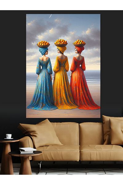 Tablomega African Women Carrying Fruits Decorative Canvas - Mdf Wooden Painting