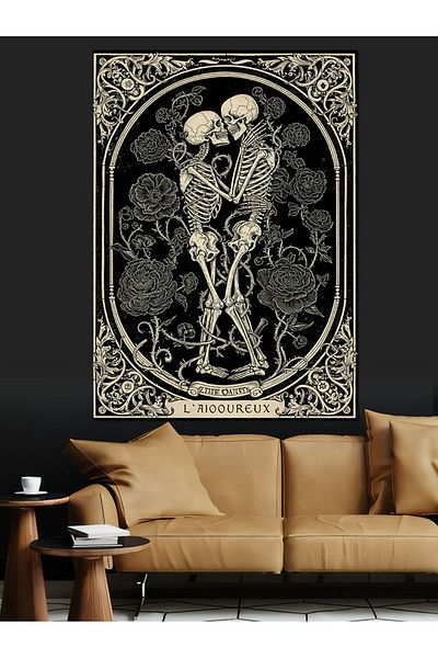 Tablomega Skull and Skeleton Card Decorative Canvas - Mdf Wooden Painting