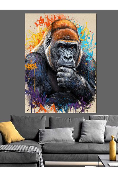 Tablomega Colorful Gorilla Portrait Decorative Canvas - Mdf Wooden Painting