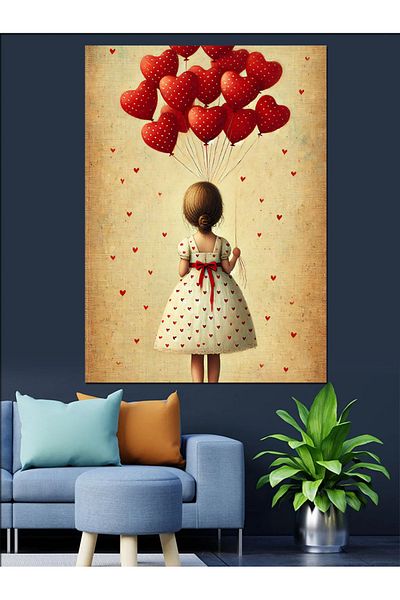 Tablomega Girl with Heart Figure Decorative Canvas - Mdf Wooden Painting