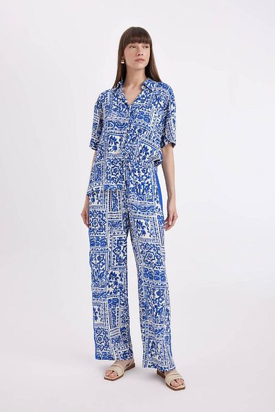 DeFacto High Waist Print Pocket Wide Leg Maroken Trousers - C8888Ax24Sm