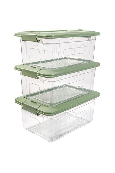 Herevin 3.45 Lt Green Color Triple Storage Container Set - 180 mm X 265 mm X 124 mm