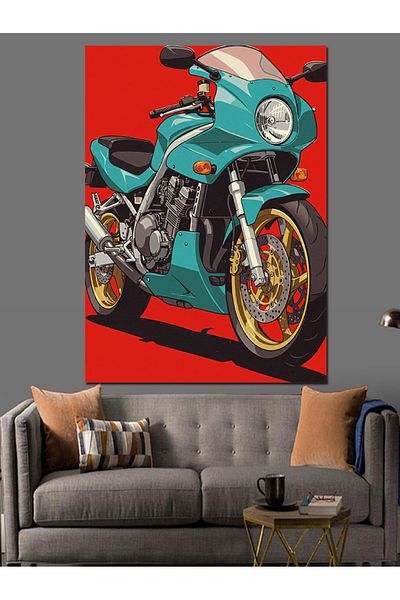 Tablomega Retro Green Motorcycle Decorative Canvas - Mdf Wooden Painting