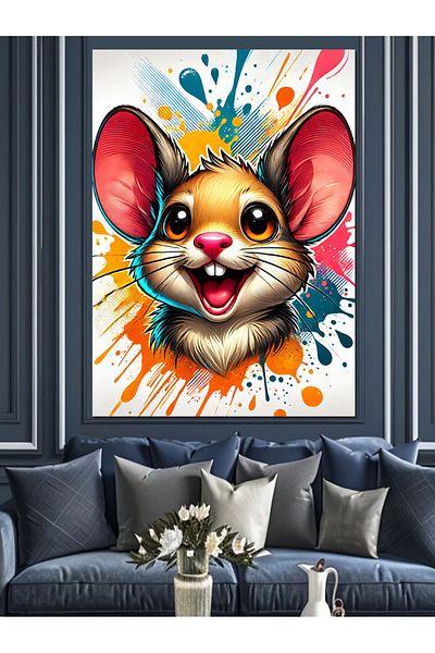 Tablomega Cute Mouse and Color Explosion Decorative Canvas - Mdf Wooden Painting
