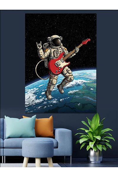 Tablomega Red Guitar Decorative Canvas in Space - Mdf Wooden Painting