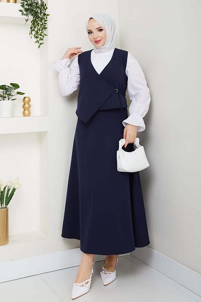 benguen Navy Blue Vest Suit - Side Tie 4745