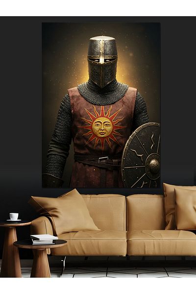 Tablomega Pânză decorativă cu ilustrație de cavaler blindat - pictură din lemn MDF