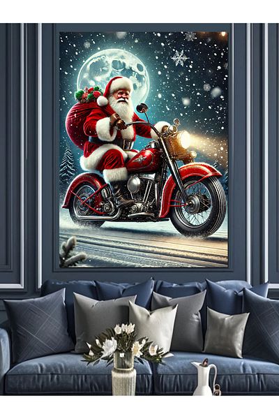 Tablomega Santa Claus on Motorcycle Decorative Canvas - Mdf Wooden Painting