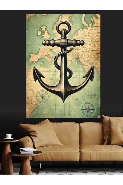 Tablomega Anchor and Nautical Chart Decorative Canvas - Mdf Wooden Painting