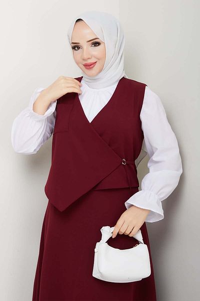 benguen Side Tie Vest Suit Claret Red 4745
