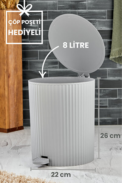 Homie ESTE - Yuvarlak Pedallı Çöp Kovası - Çizgili Kapaklı - Banyo Mutfak