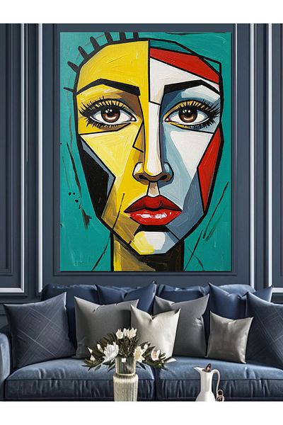 Tablomega Abstract Face and Colorful Patterns Decorative Canvas - Mdf Wooden Painting