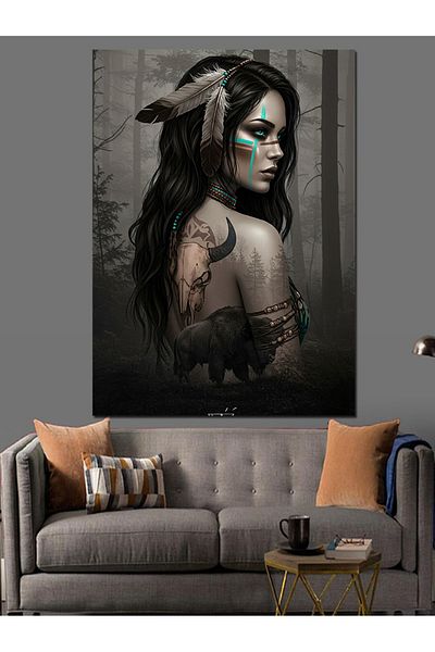 Tablomega Portrait of Woman in Dark and Gothic Decorative Canvas - Mdf Wood Painting