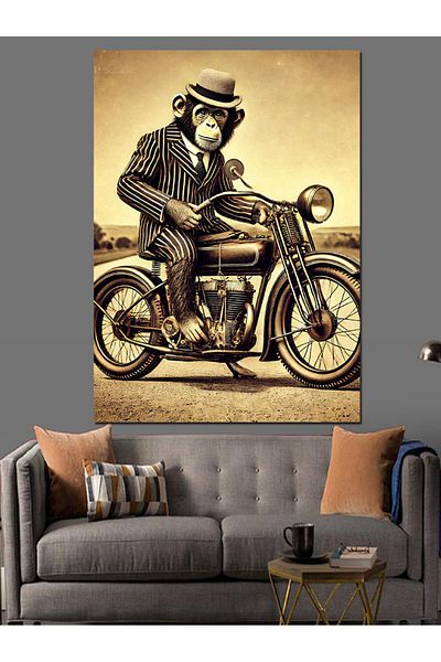 Tablomega Monkey and Retro Motorcycle Decorative Canvas - Mdf Wooden Painting