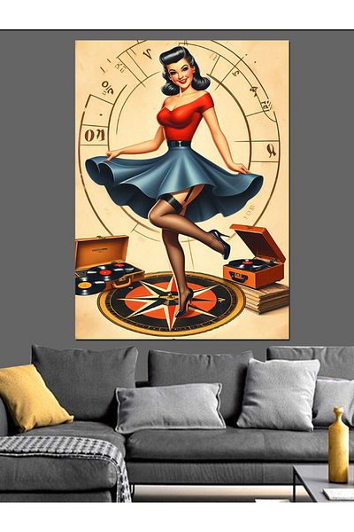 Tablomega Retro Woman Figure Decorative Canvas - Mdf Wooden Painting