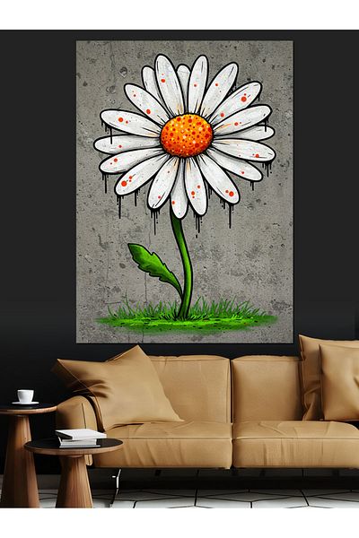 Tablomega Daisy Flower Drawing Decorative Canvas - Mdf Wooden Painting