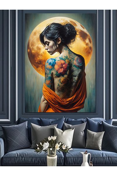 Tablomega Woman with Tattoo on Back Decorative Canvas - Mdf Wooden Painting