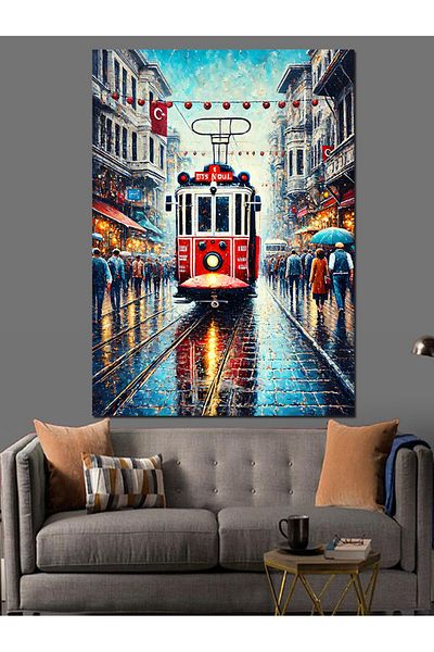 Tablomega Tram Road in the Rain Decorative Canvas - Mdf Wooden Painting