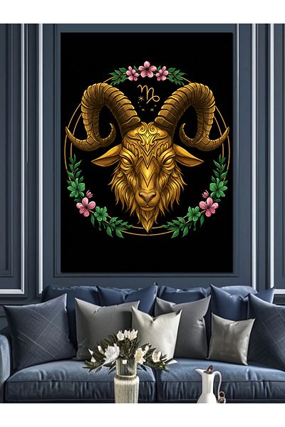 Tablomega Pânză decorativă cu figura de Aries din aur - MDF Lemn
