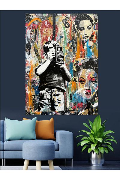 Tablomega Copil care face fotografii Desen Canvas Decorativ - MDF Lemn Tablo