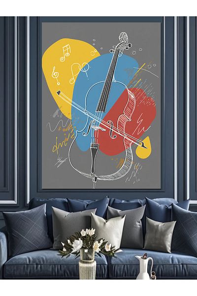 Tablomega Pânză decorativă cu desen de violoncel cu tematică muzicală - pictură din lemn MDF