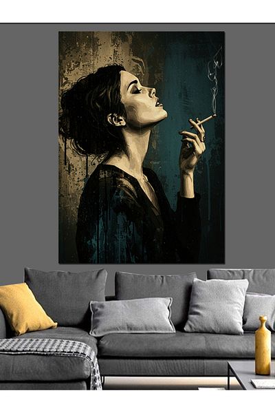 Tablomega Portrait of a Smoking Woman Decorative Canvas - Mdf Wooden Painting
