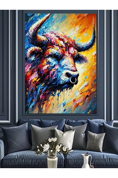 Tablomega Pânză decorativă colorată Taur și energie abstractă - Pictură din lemn MDF