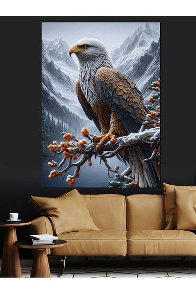 Tablomega Eagle on the Branch Decorative Canvas - Mdf Wooden Painting