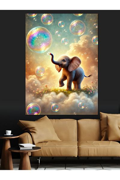 Tablomega Elefant care se joacă cu bule Pânză decorativă - MDF Lemn