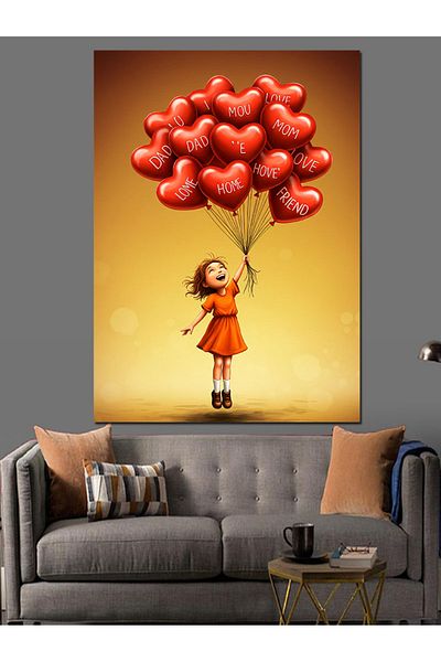 Tablomega Girl Flying with Balloons Decorative Canvas - Mdf Wooden Painting