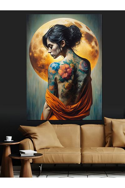 Tablomega Woman with Tattoo on Back Decorative Canvas - Mdf Wooden Painting