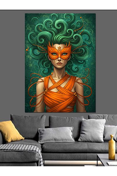 Tablomega Woman with Orange Mask Decorative Canvas - Mdf Wooden Painting