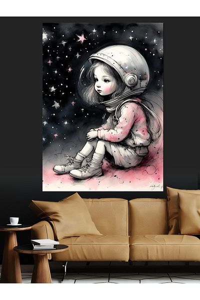 Tablomega Astronaut Helmeted Child and Stars Decorative Canvas - Mdf Wooden Painting