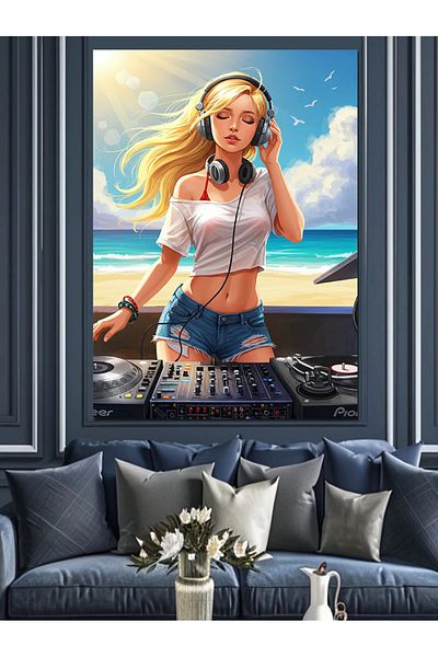 Tablomega Plajă DJ Femei Pânză Decorativă - Lemn MDF Tablou