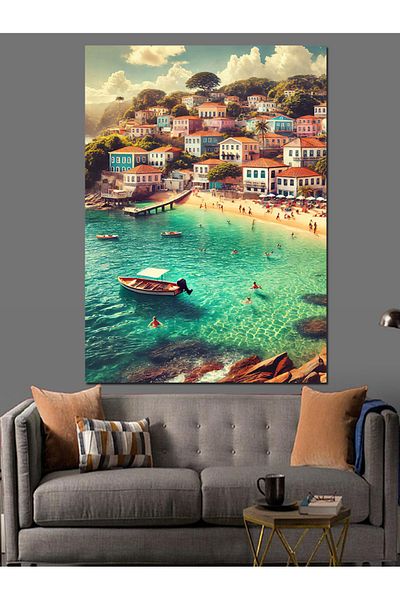 Tablomega Pânză decorativă oraș mediteranean colorat - masă din lemn MDF