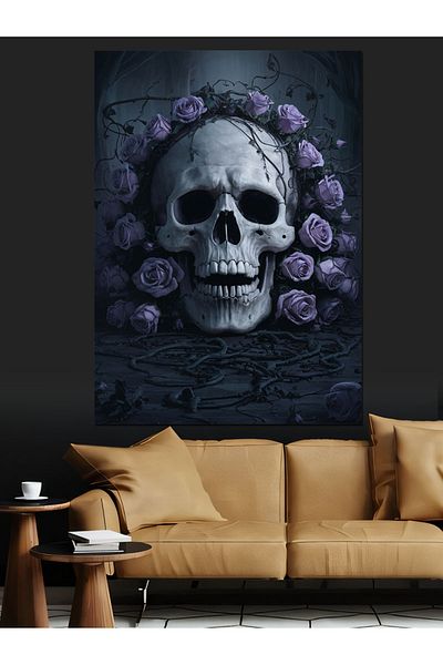 Tablomega Pânză decorativă cu trandafiri violet și craniu - Lemn MDF