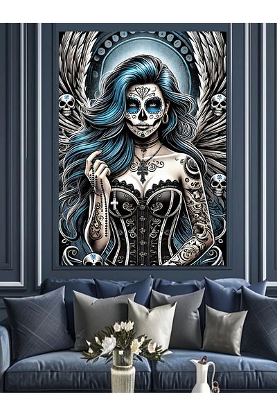 Tablomega Gothic Woman and Flowers Decorative Canvas - Mdf Wooden Painting