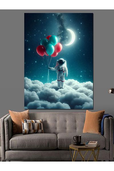 Tablomega Pânză decorativă pentru copii cu lună și balon - Lemn MDF